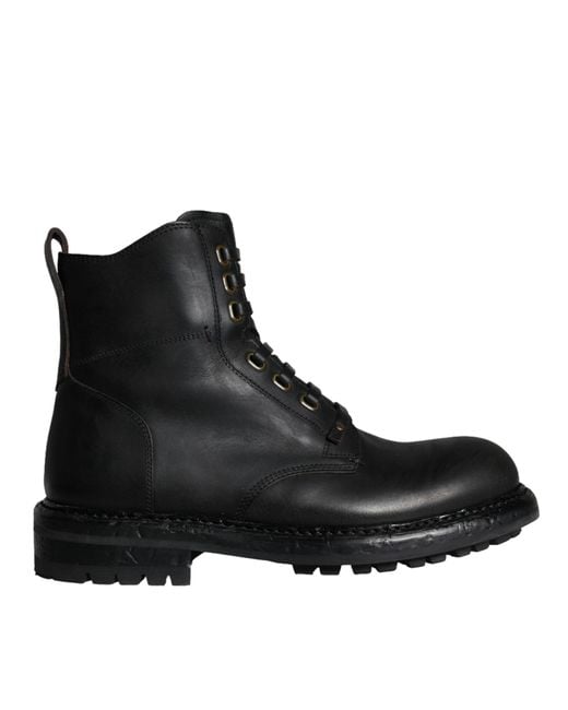 Dolce & Gabbana Black Lace Up Mid Calf Boots Shoes for men