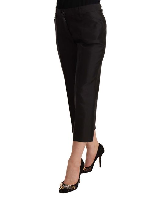 Dolce & Gabbana Black Chic Silk Cropped Trousers