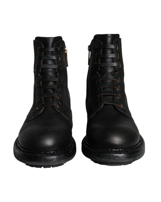 Dolce & Gabbana Black Lace Up Mid Calf Boots Shoes for men