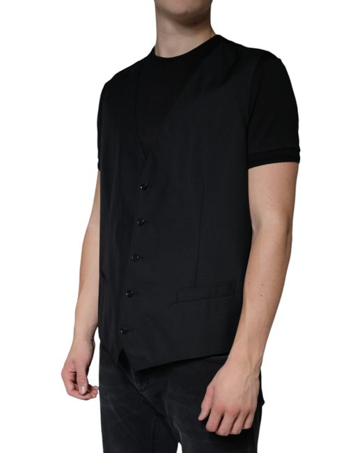 Dolce & Gabbana Black Wool Waistcoat Dress Formal Vest for men