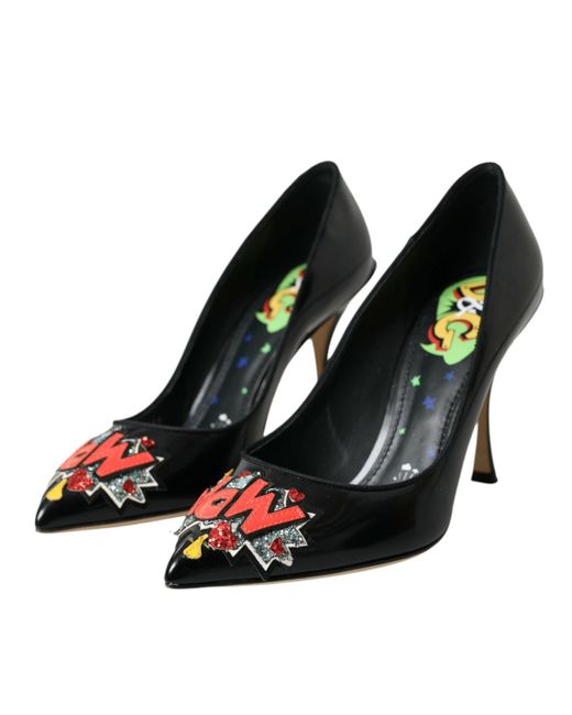 Dolce & Gabbana Green Leather Wow Patch Heels Pumps Shoes