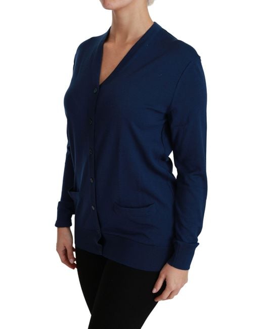 Dolce & Gabbana Blue Button Cardigan Virgin Wool Sweater