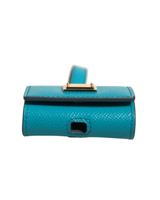 Dolce & Gabbana Blue Logo Plaque Leather Metal Strap Airpods Case for men