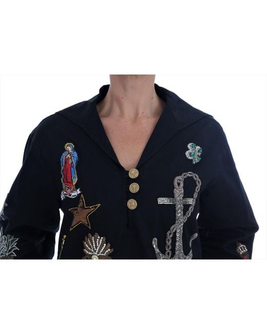 Dolce & Gabbana Black Crystal Mamma Sicily Jacket Cotton Clothing