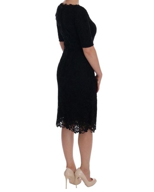 Dolce & Gabbana Black Floral Ricamo Sheath Dress