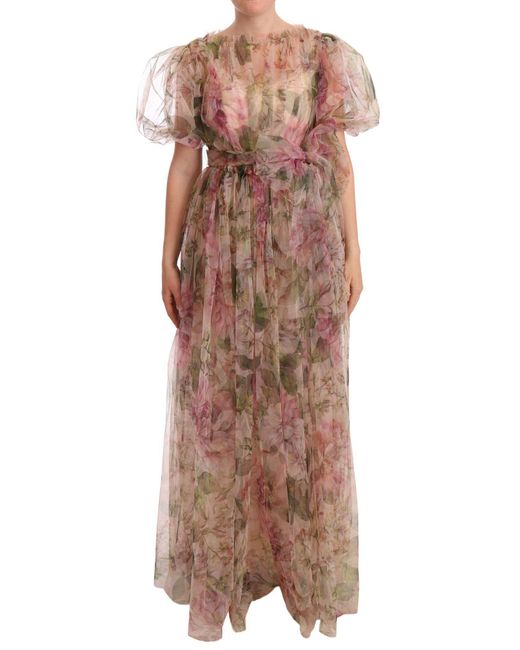 Dolce & Gabbana Multicolor Floral Print Nylon Maxi Dress