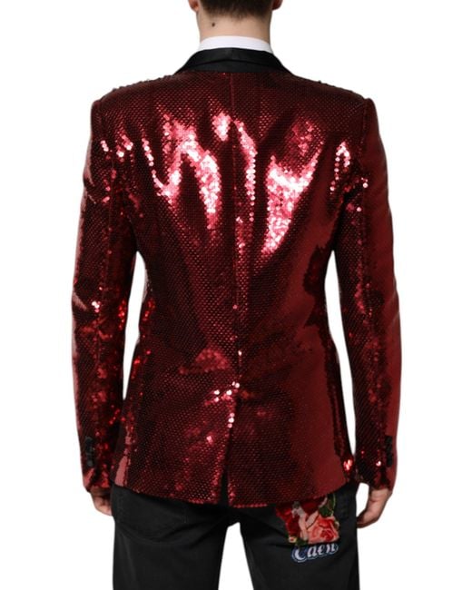 Dolce & Gabbana Red Sequin Blazer Notch Lapel for men