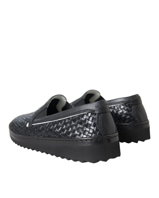 Dolce & Gabbana Black Woven Buffalo Leather Men Loafers Shoes for men