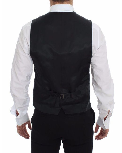 Dolce & Gabbana Blue Striped Wool Logo Vest Gilet Weste for men