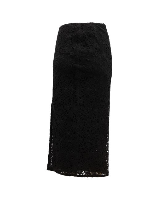 Valentino Garavani Black Midi Skirt With Floral Lace