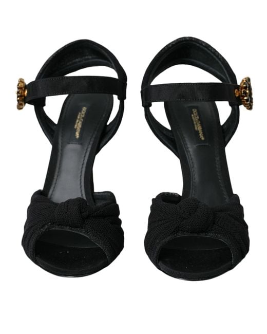 Dolce & Gabbana Black Suede Embellished Heels Sandals Shoes