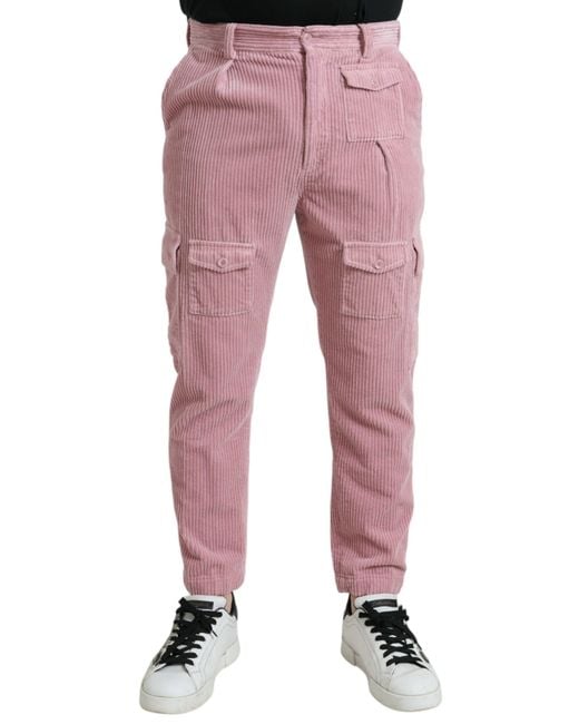 Dolce & Gabbana Red Corduroy Cotton Stretch Skinny Cargo Jeans for men