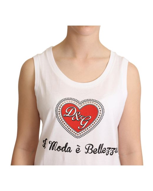 Dolce & Gabbana White La Moda Crystal Tank Top T-shirt
