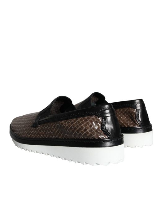 Dolce & Gabbana Brown Leather Weaved Loafers Shoes And Buffalo Calf for men