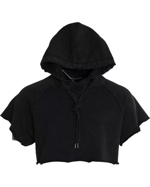 Dolce & Gabbana Black Cotton Hooded Short Sleeves Cropped T-Shirt for men