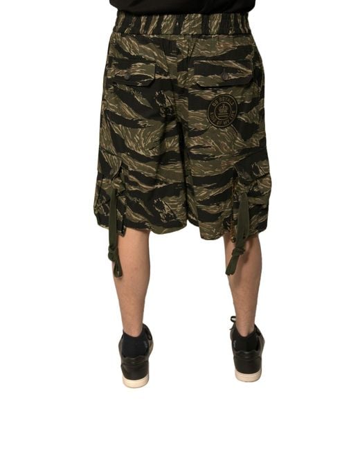 Dolce & Gabbana Black Tiger Print Cargo Shorts for men