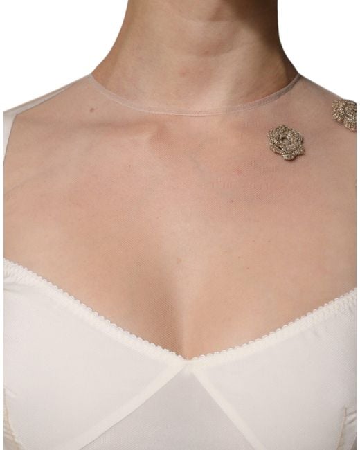 Dolce & Gabbana White Sheer Tulle Bustier Bodycon Midi Dress