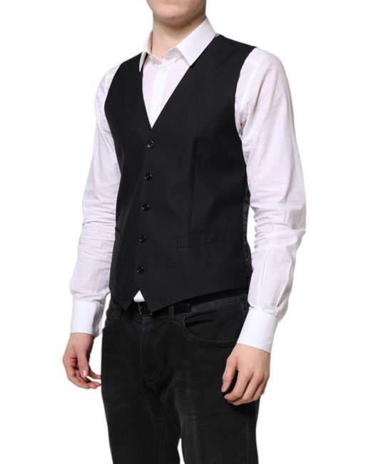 Dolce & Gabbana Black Wool Waistcoat Dress Formal Vest for men
