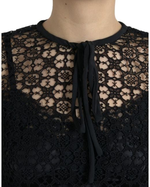 Dolce & Gabbana Black Floral Lace Short Sleeves Blouse Top