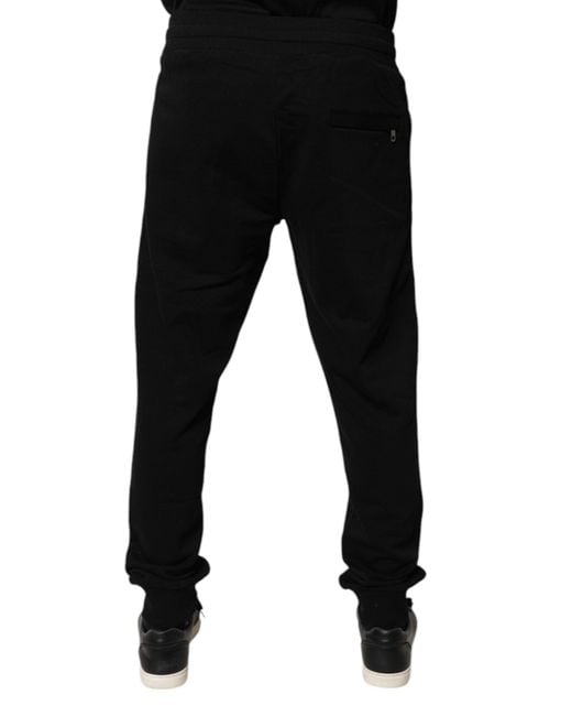 Dolce & Gabbana Black Cotton Mid Waist Jogger Sweatmen's Pants for men