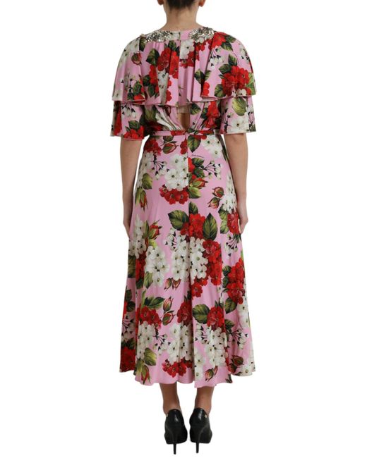 Dolce & Gabbana Red Floral Crystal Embellished A-Line Dress