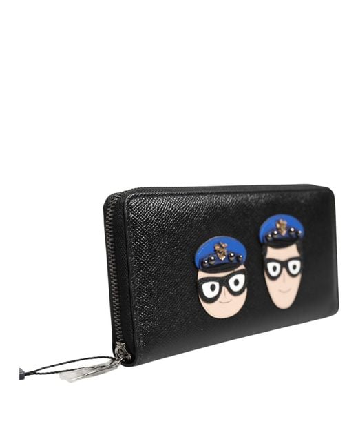 Dolce & Gabbana Black Leather #Dgfamily Zipper Continental Wallet for men
