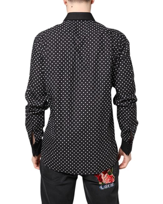 Dolce & Gabbana Black Polka Dot Cotton Formal Dress Shirt for men