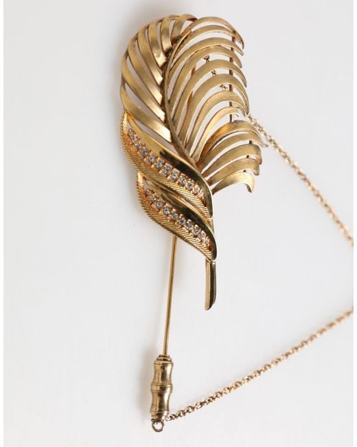 Dolce & Gabbana Natural Tone Leaf 925 Sterling Crystal Chain Brooch for men