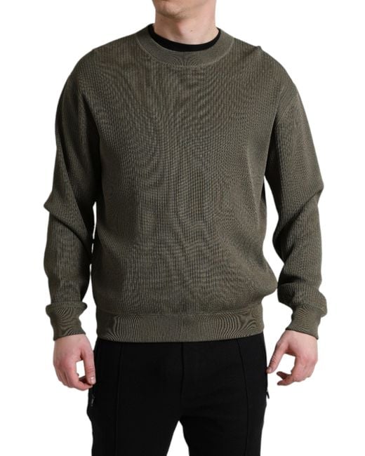 Dolce & Gabbana Gray Viscose Crew Neck Pullover Sweater for men