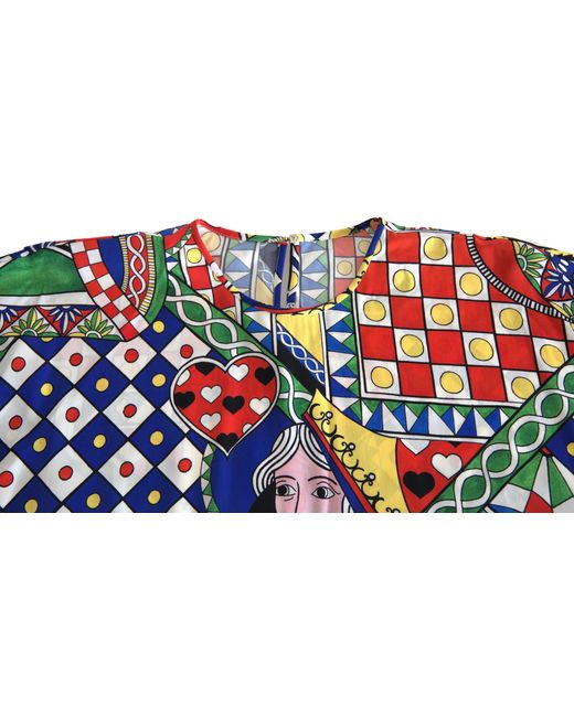 Dolce & Gabbana Blue Multicolor Printed Long Sleeves Blouse Top