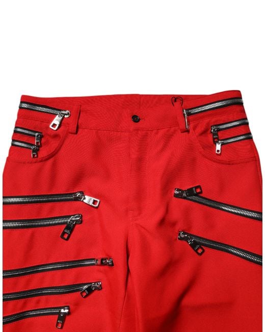 Dolce & Gabbana Red Zip Detail Pants for men