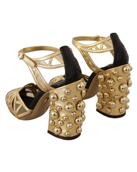 Dolce & Gabbana Metallic Leather Studded Ankle Straps Shoes