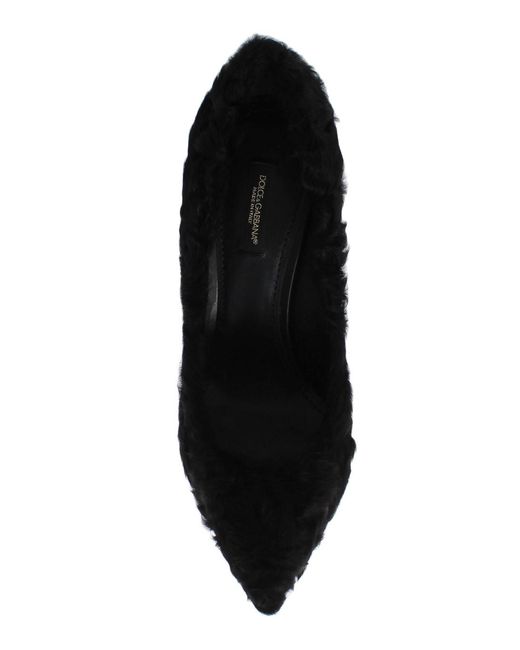 Dolce & Gabbana Black Xiangao Lamb Fur Leather Pumps