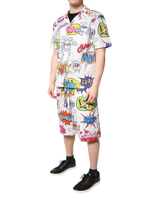 Dolce & Gabbana White Cartoon Print Cotton Pajama Set Sleepwear for men