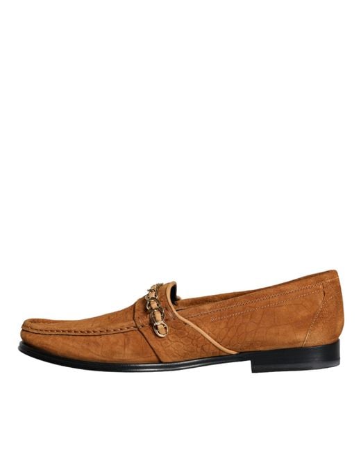 Dolce & Gabbana Brown Velvet Leather Logo Mocassin Slip On Shoes for men
