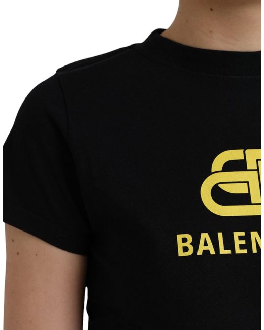 Balenciaga Black Cotton Crew Neck T-Shirt With Logo Print