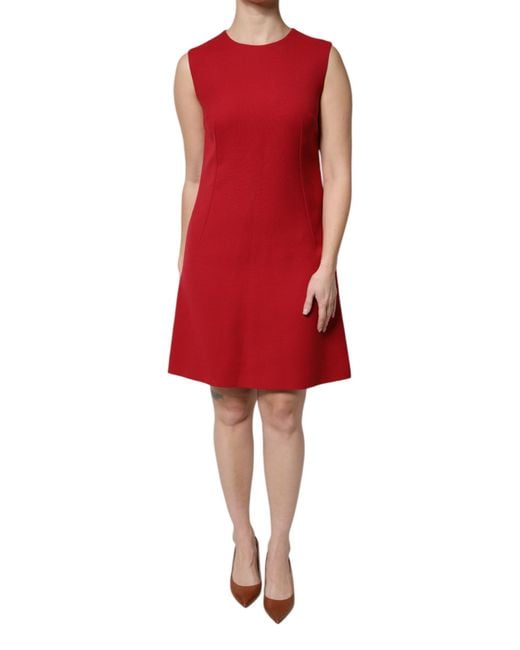 Dolce & Gabbana Red Wool Sleeveless Knee Length A-Line Dress