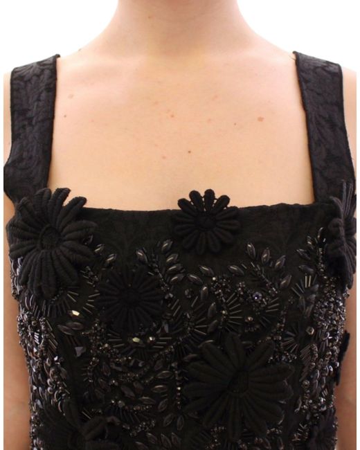 Dolce & Gabbana Black Floral Crystal Embedded Dress