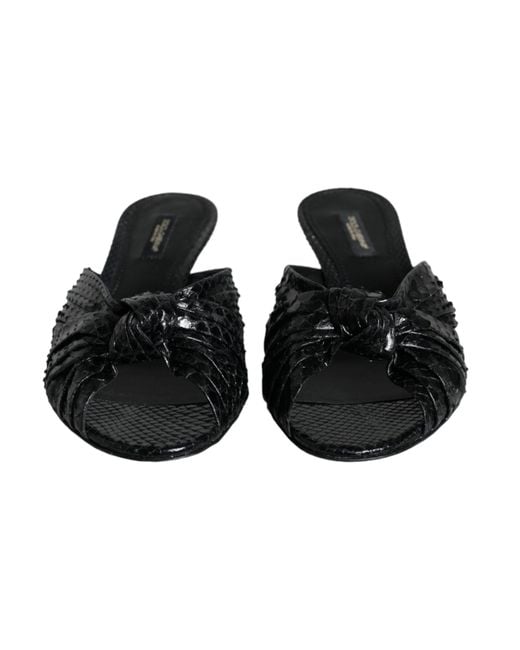 Dolce & Gabbana Black Leather Heels Slides Sandals Shoes