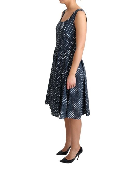 Dolce & Gabbana Blue Dotted Cotton A-Line Gown Dress