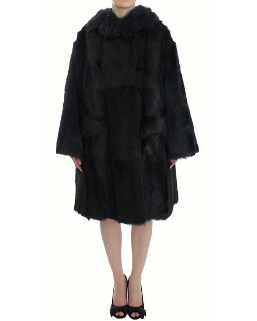 Dolce & Gabbana Black Goat Fur Shearling Long Jacket Coat
