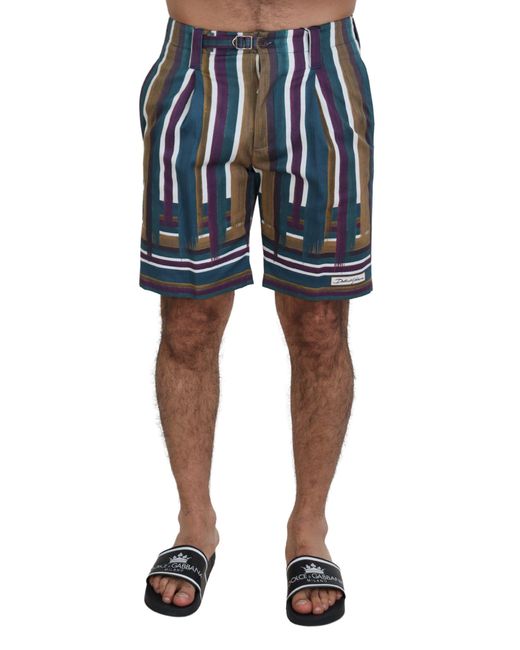 Dolce & Gabbana Blue Striped Stretch Cotton Shorts for men