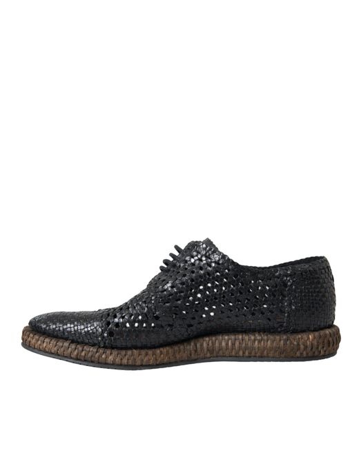 Dolce & Gabbana Black Woven Goat Leather Lace Up Derby Shoes for men