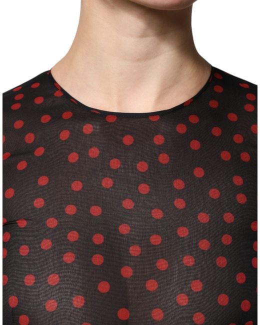 Dolce & Gabbana Black Red Polka Dot Silk Layered Midi Dress