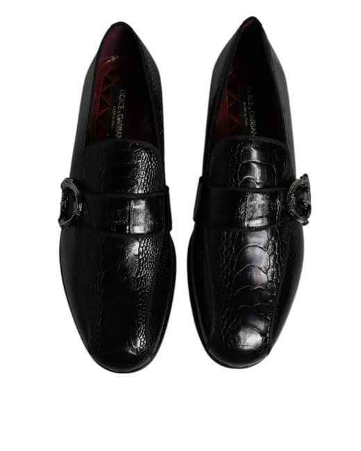 Dolce & Gabbana Black Exotic Leather Dg Logo Loafers Formal Dress Shoes for men