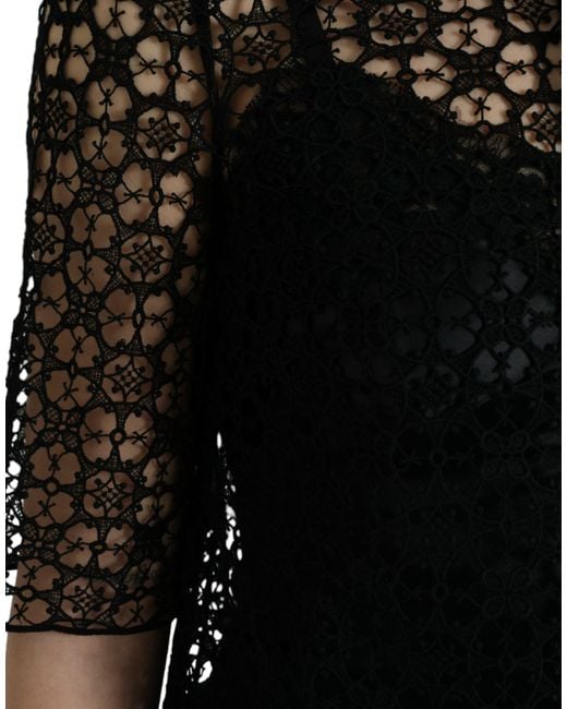 Dolce & Gabbana Black Floral Lace Short Sleeves Blouse Top
