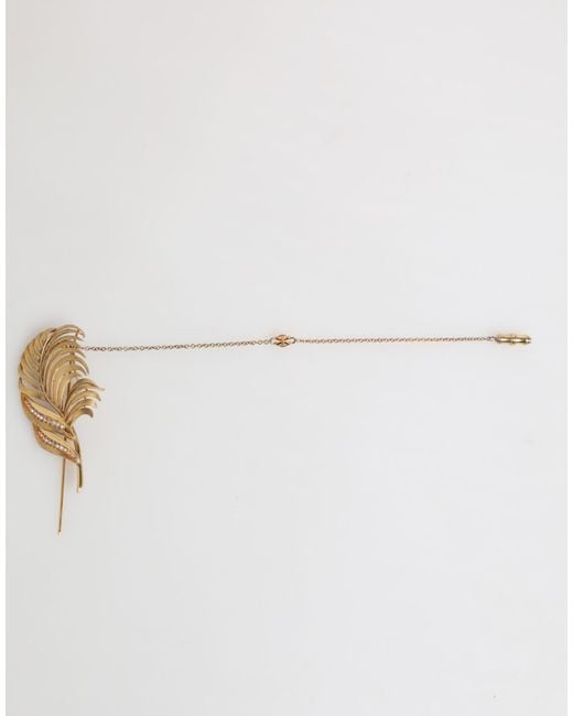 Dolce & Gabbana Natural Tone Leaf 925 Sterling Crystal Chain Brooch for men