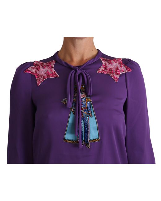 Dolce & Gabbana Purple Blouse Prince Fairy Tale Embellished Top