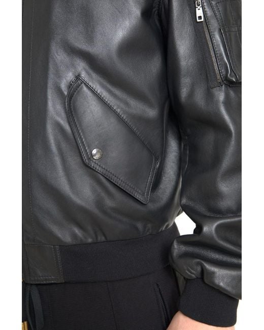 Dolce & Gabbana Black Leather Blouson Full Zip Bomber Jacket for men