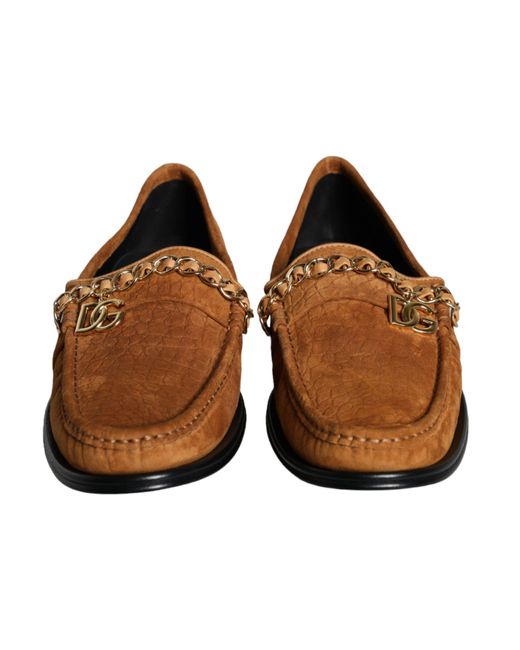 Dolce & Gabbana Brown Velvet Leather Logo Mocassin Slip On Shoes for men